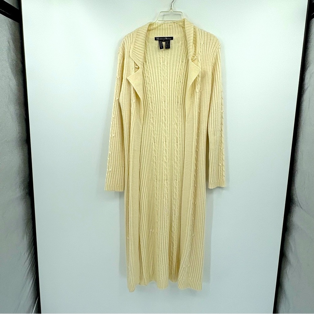 Michelle Nicole Collared Duster Cardigan Sweater Cream Size Medium